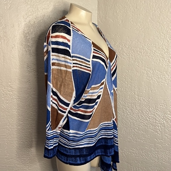 NIC & ZOE SEAGLASS abstract linen  open front drapery light cardigan 1X NWT - Picture 5 of 12